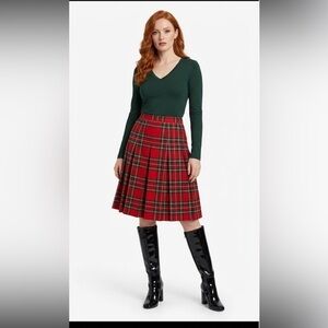 Robell Vintage Wool Red Tartan pleated knee length Skirt Size Small VTG SZ 18